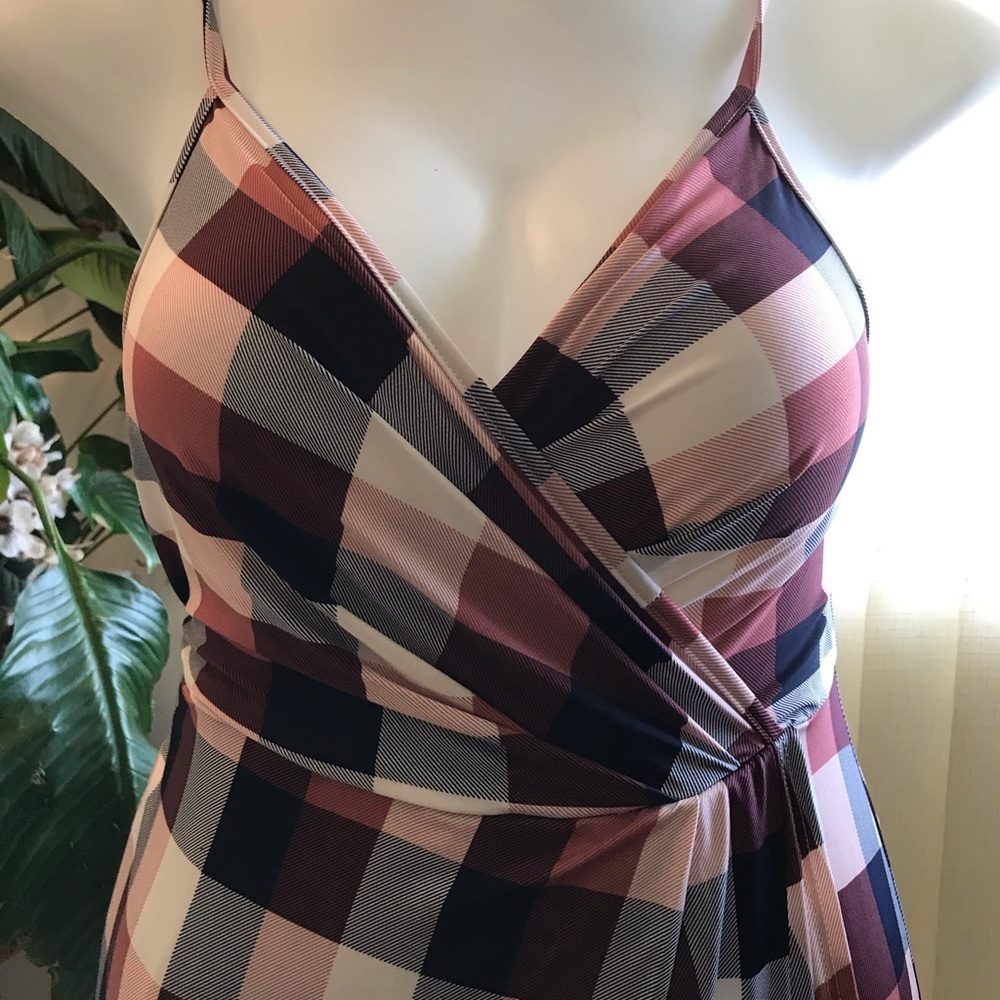 Plaid fitted Tulip Wrap Tank Dress Plus Size Polyester - Picture 2 of 7
